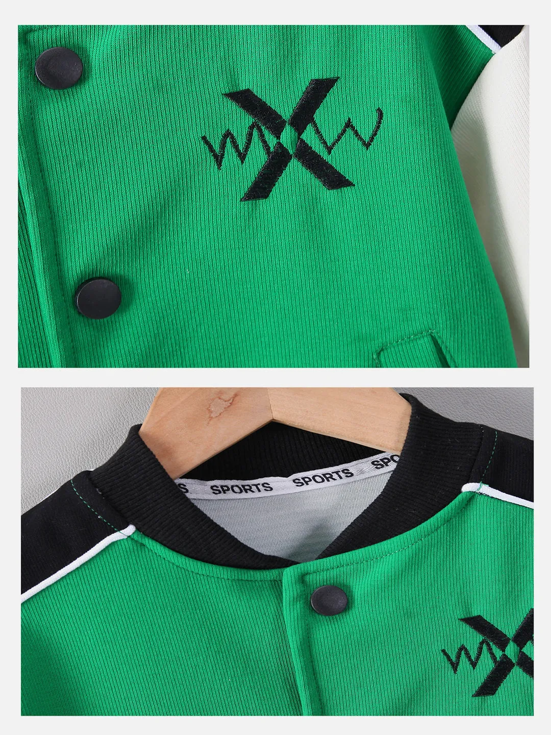 Little Surprise Box, 2 pcs Green Varsity Style Jacket with matching Tracks for Kids