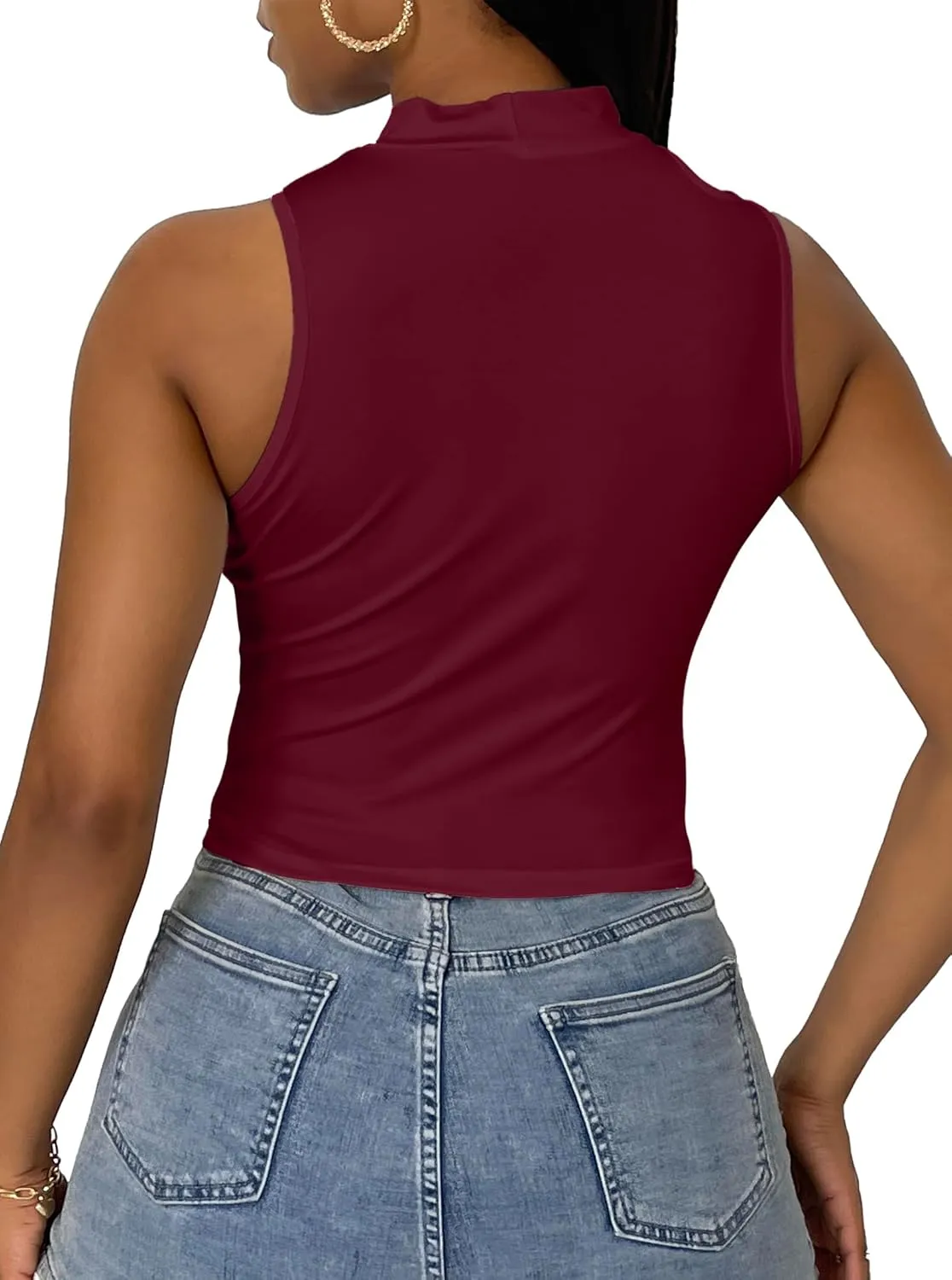 LovelyWholesale Crop Tops for Women Sexy Cut Out Tops Mock Neck Tank Top