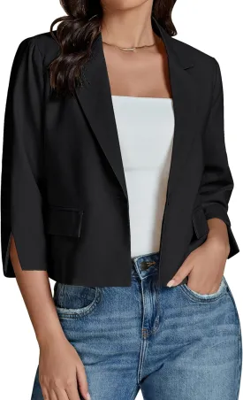 luvamia Linen Blazers for Women Business Casual Cropped 3/4 Sleeve Lightweight Lined Work Office Suit Blazer Jackets