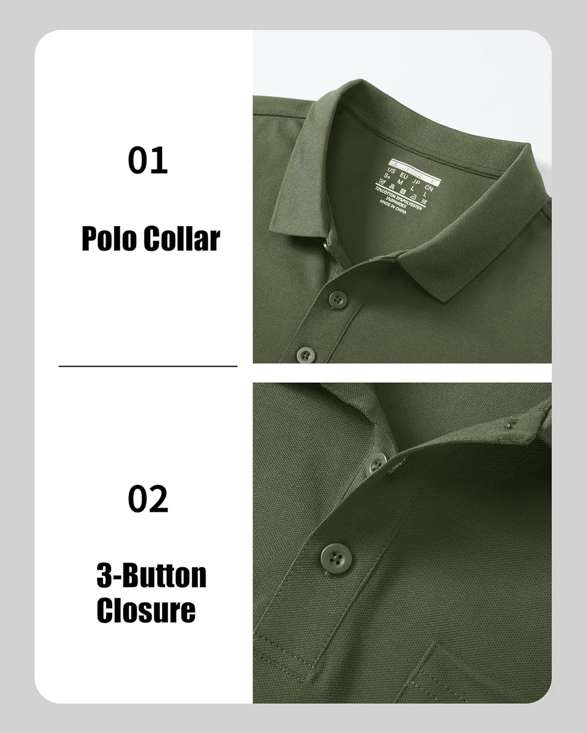 MAGCOMSEN Mens Polo Shirts with Pocket Cotton Pique Short Sleeve Collared Shirt Moisture Wicking Golf Shirts 3-Button Shirts