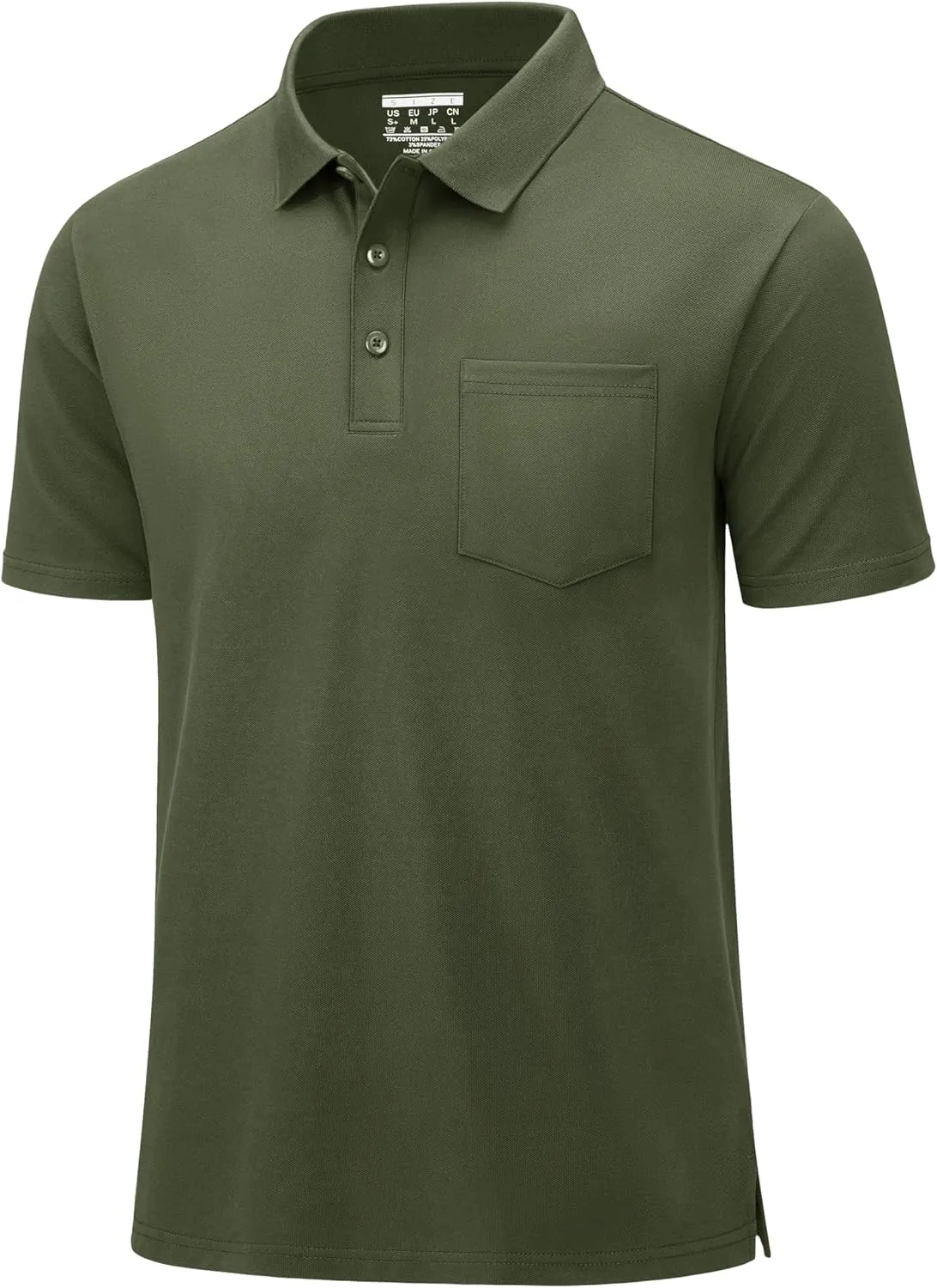 MAGCOMSEN Mens Polo Shirts with Pocket Cotton Pique Short Sleeve Collared Shirt Moisture Wicking Golf Shirts 3-Button Shirts