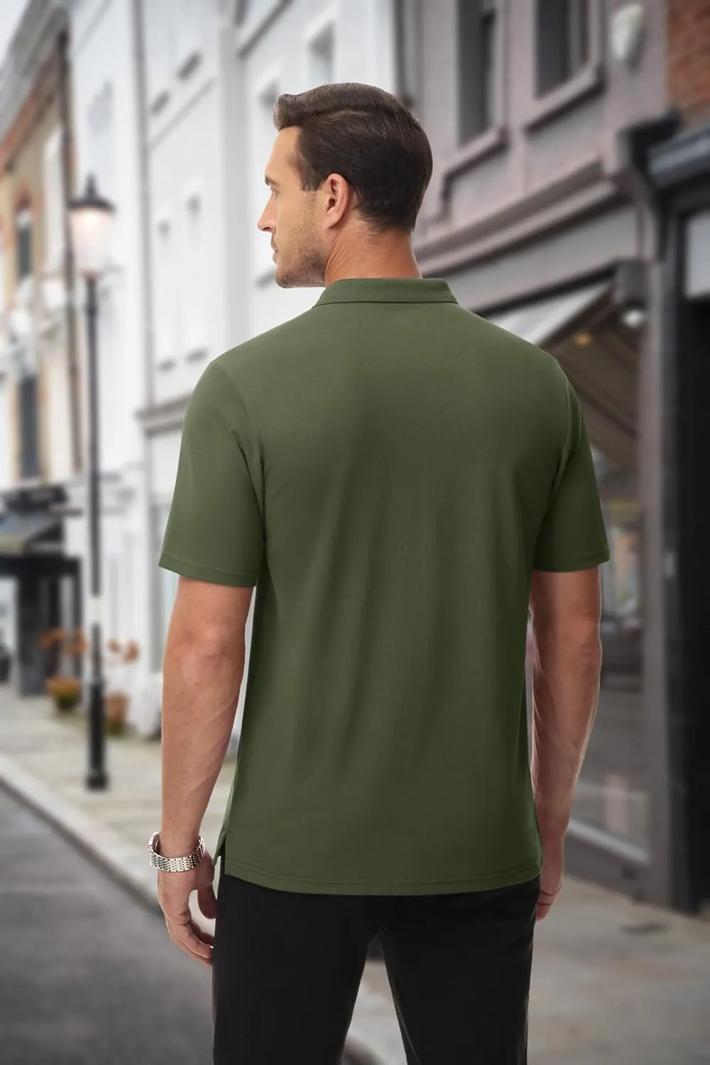 MAGCOMSEN Mens Polo Shirts with Pocket Cotton Pique Short Sleeve Collared Shirt Moisture Wicking Golf Shirts 3-Button Shirts