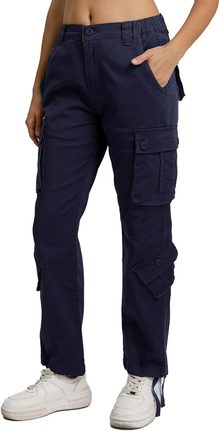 Matchstick Womens Cargo Pants with 8 Pockets Baggy Utility Work Pants for Hiking Travel Outdoor All Season Daily Wear