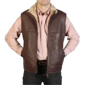 Men's Cognac Leather Sheepskin Gilet - Warm & Stylish Outerwear