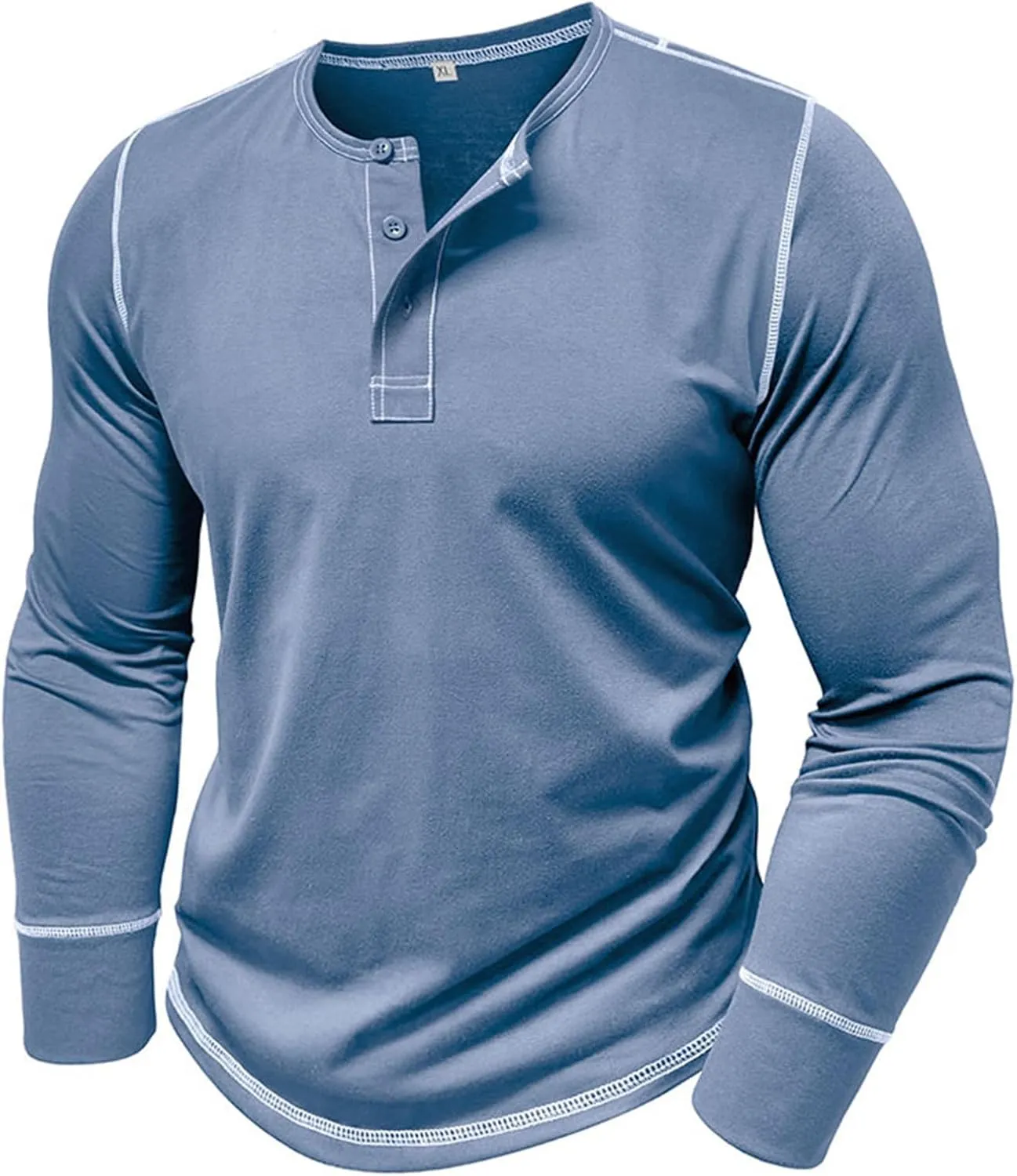 Men's Henley Shirts Cotton Button Down Shirts Long Sleeve Pullover Shirts Casual Stylish Solid Baggy Shirts