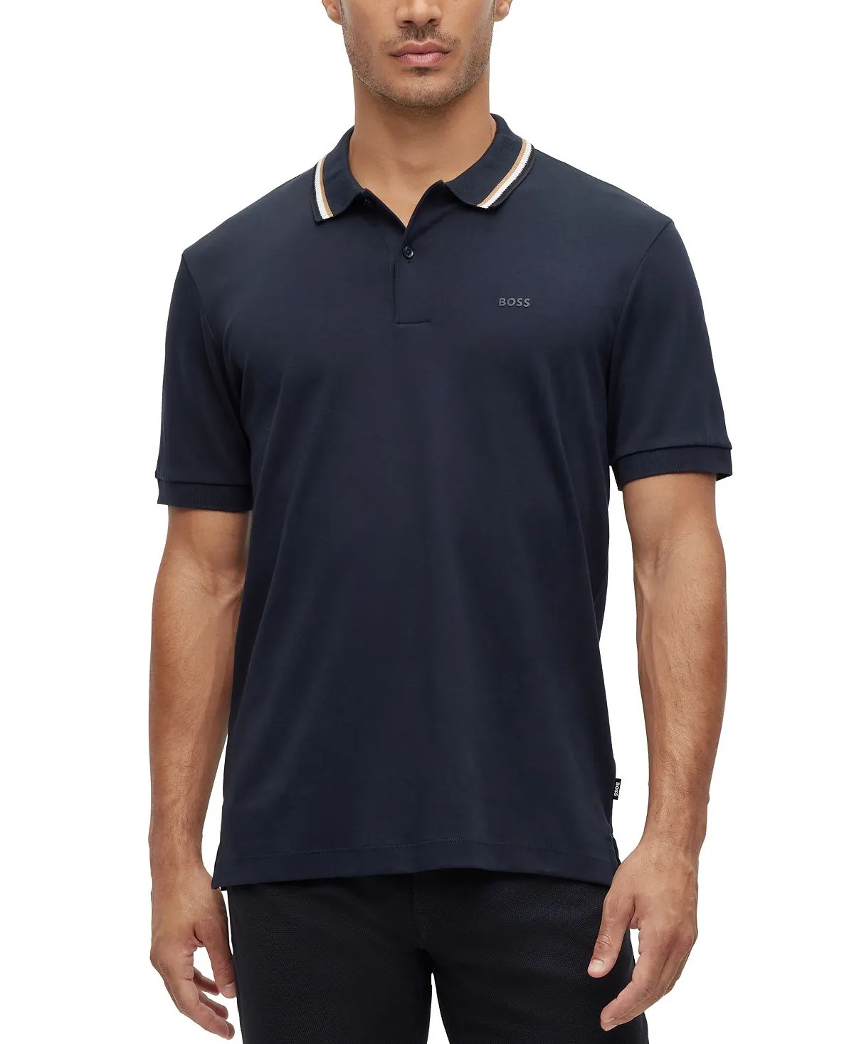 Men's Slim Fit Cotton Polo Shirt with Striped Collar BOSS Hugo Boss
