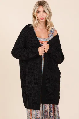 Mittoshop Black Open Front Long Sleeve Longline Cardigan