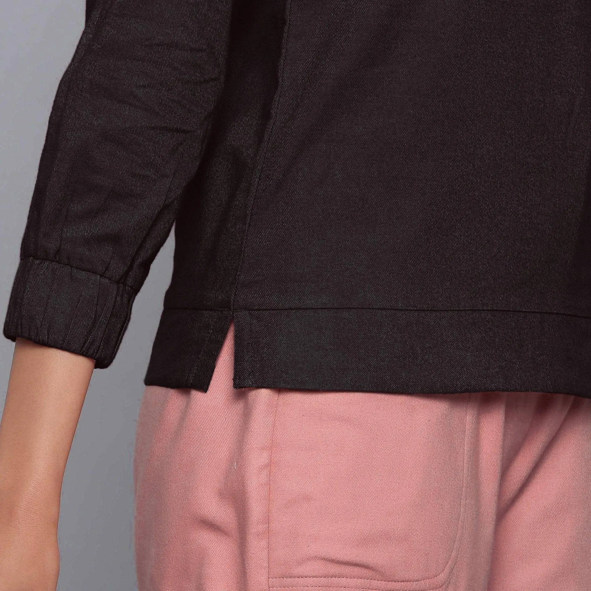 Moonlight Black Warm Cotton Flannel Hoodie Top