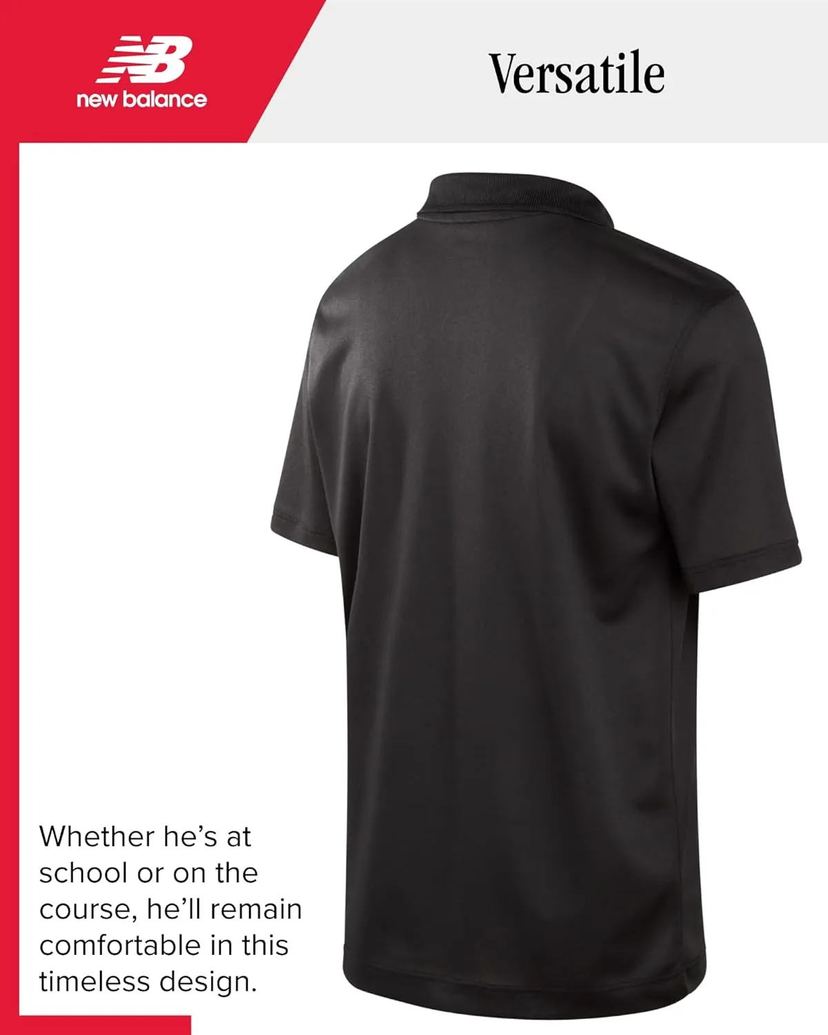 New Balance Boys' Polo T-Shirt - Short Sleeve Dry Fit Shirt for Boys' - Performance Collared Golf Shirt (8-20)