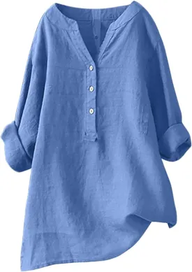 NEW Women's Cute Trending Stand Collar Flowy Tops Button Down Summer Linen T Shirts Long Sleeve Party 2024 Tee Shirts Y2K - Sz XL