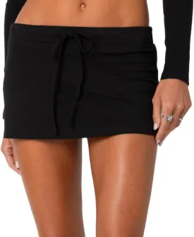 NUFIWI Women Y2k Tie Waist Mini Skirts Mid Waist Bodycon Micro Skorts Stretchy Side Slit Pencil Short Skirts with Shorts