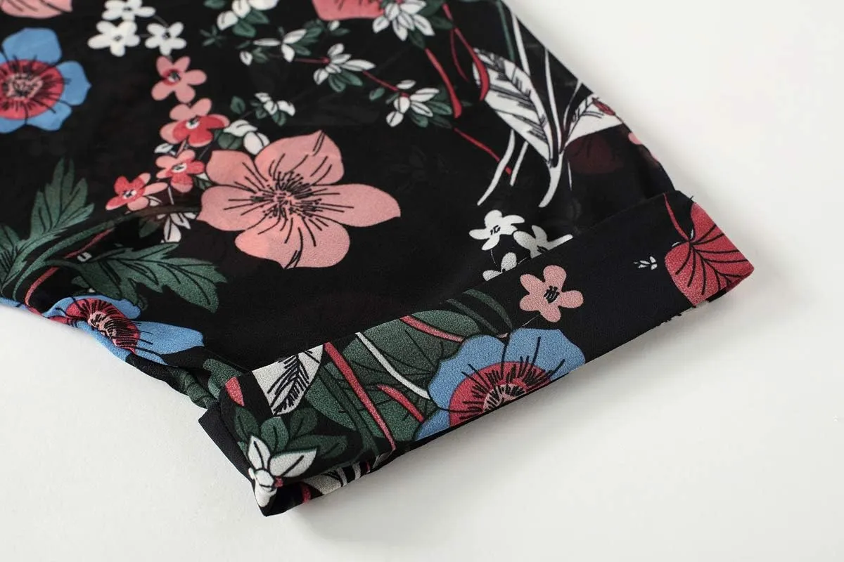 olrain Women's Floral Print Sheer Chiffon 3/4 Bat Sleeve Casual Loose Kimono Cardigan Capes