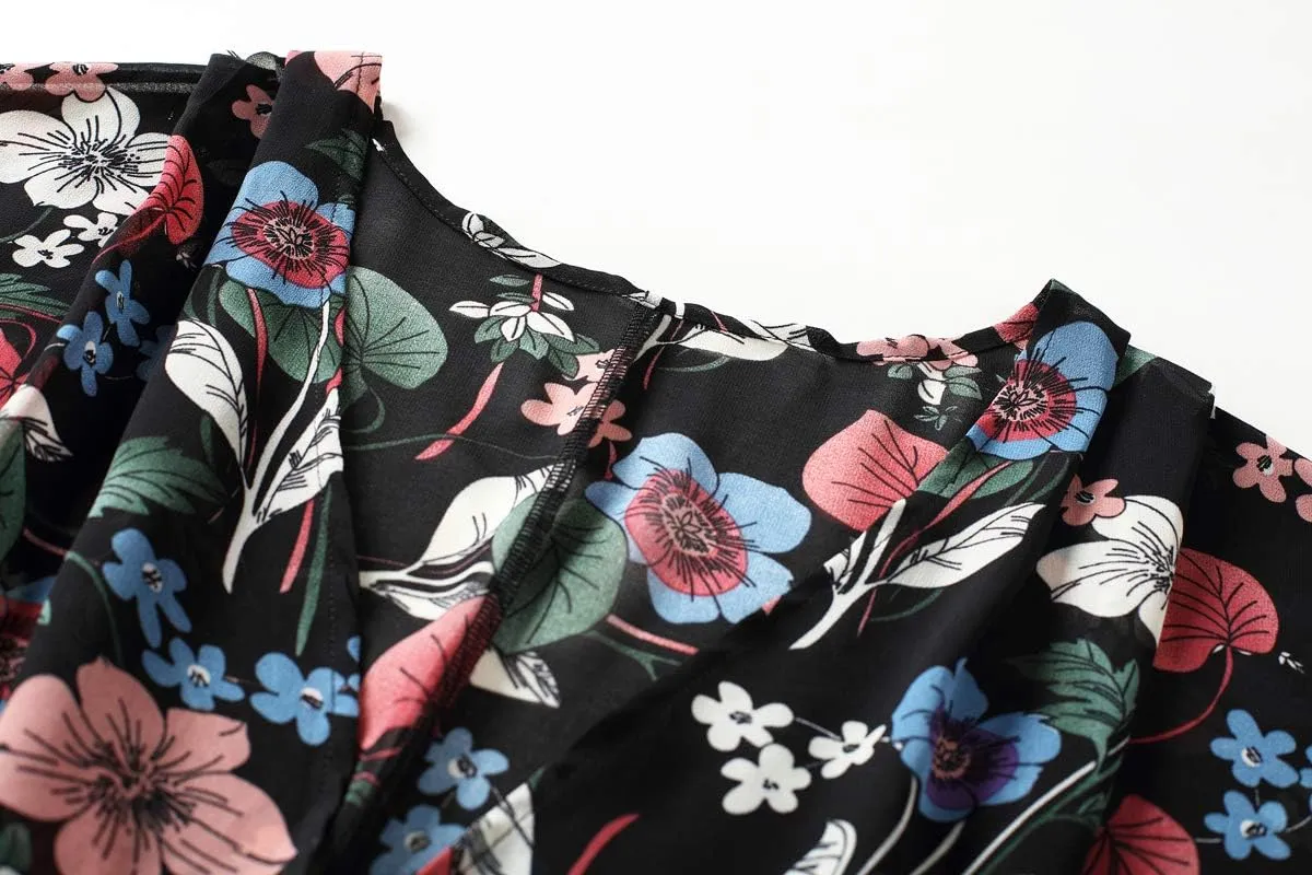 olrain Women's Floral Print Sheer Chiffon 3/4 Bat Sleeve Casual Loose Kimono Cardigan Capes