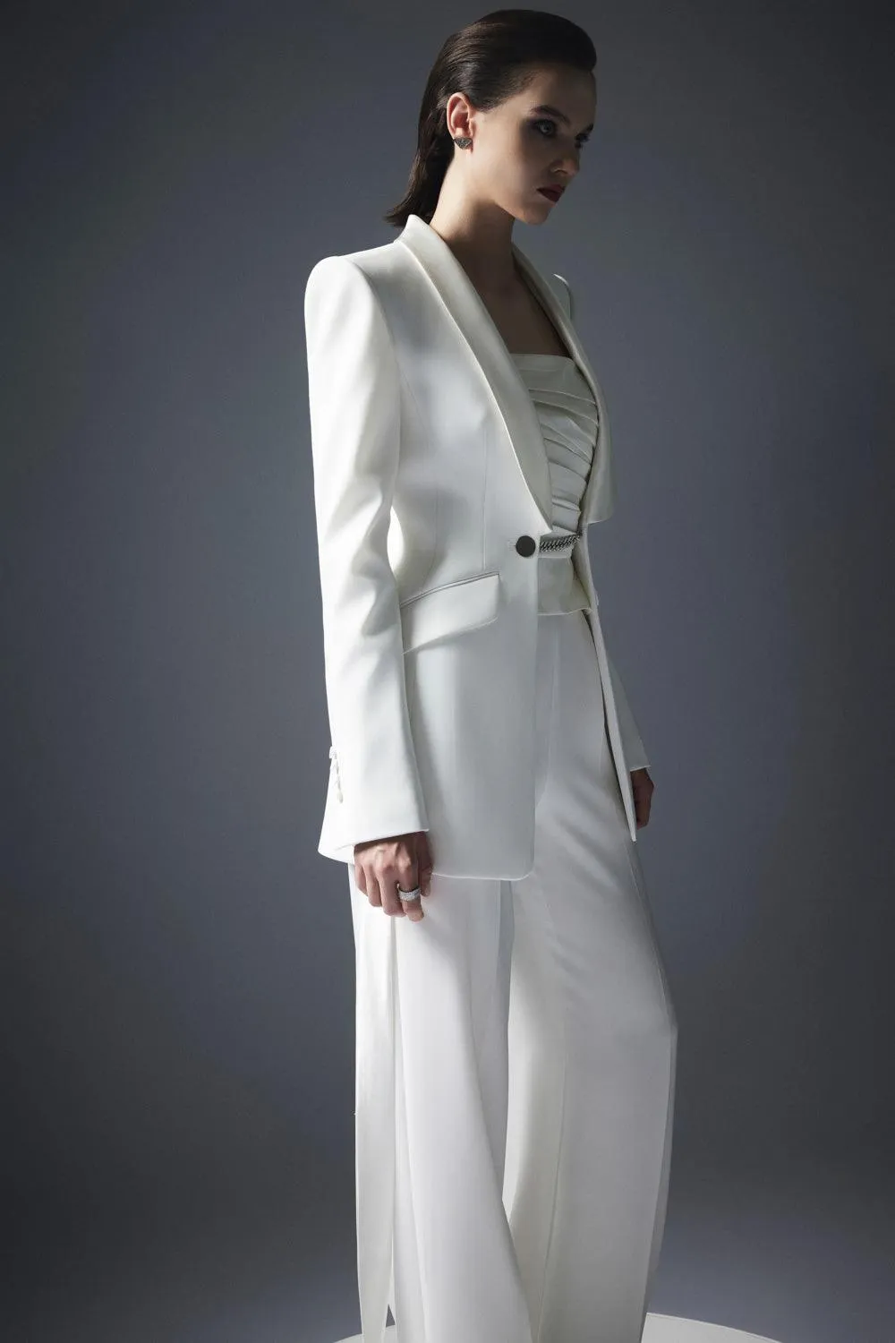 Ourense Straight Square Shoulder Satin Crepe Blazer