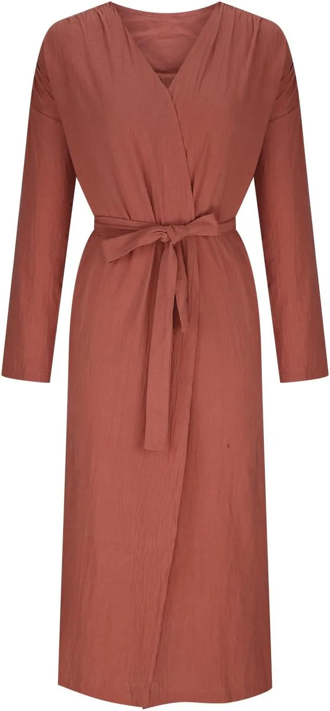 Oversized Cotton Maxi Long Trench Coats for Women Loose Open Front Cardigan Plus Size Ruffle Belted Cover Up Tops