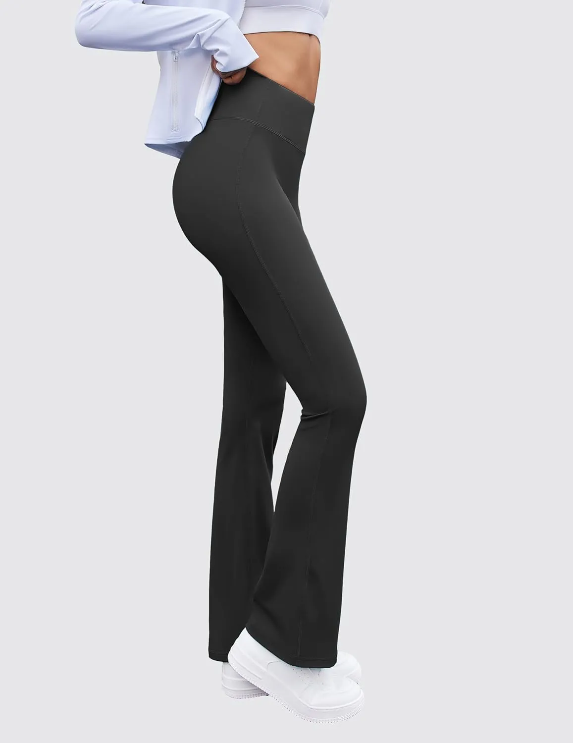PINSPARK Flare Yoga Pants for Women Elastic High Waisted Bootleg Pants Comfy Sports Flare Leggings with Pocket