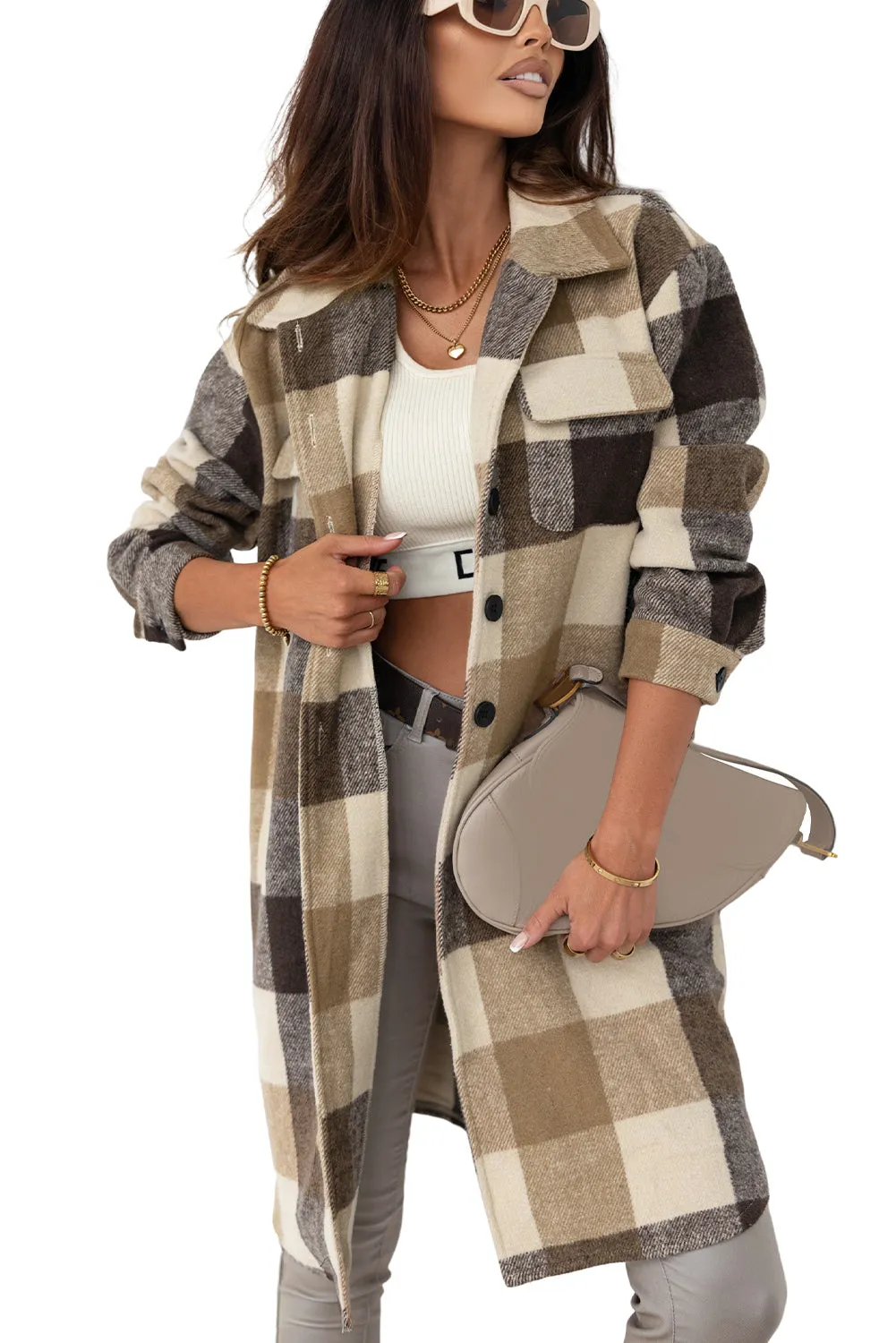 Plaid Flap Pocket Long Shacket