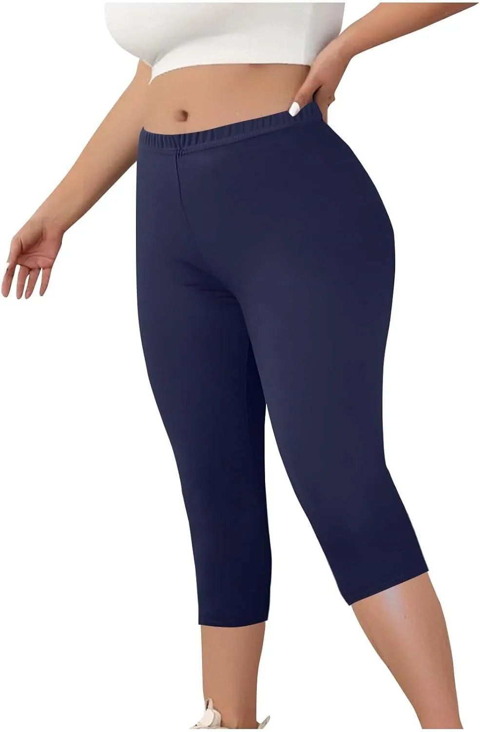Plus Size Capri Leggings for Women Tummy Control Stretchy Yoga Pant Elastic Waist Workout Pants Sporty Travel Outfits