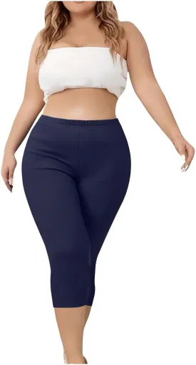 Plus Size Capri Leggings for Women Tummy Control Stretchy Yoga Pant Elastic Waist Workout Pants Sporty Travel Outfits