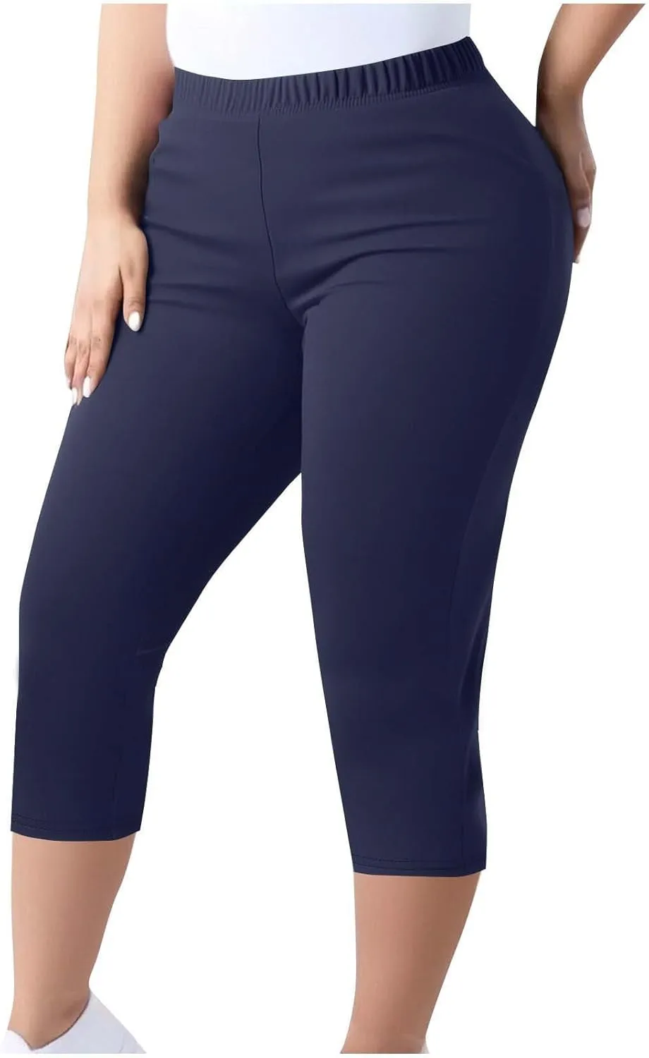 Plus Size Capri Leggings for Women Tummy Control Stretchy Yoga Pant Elastic Waist Workout Pants Sporty Travel Outfits