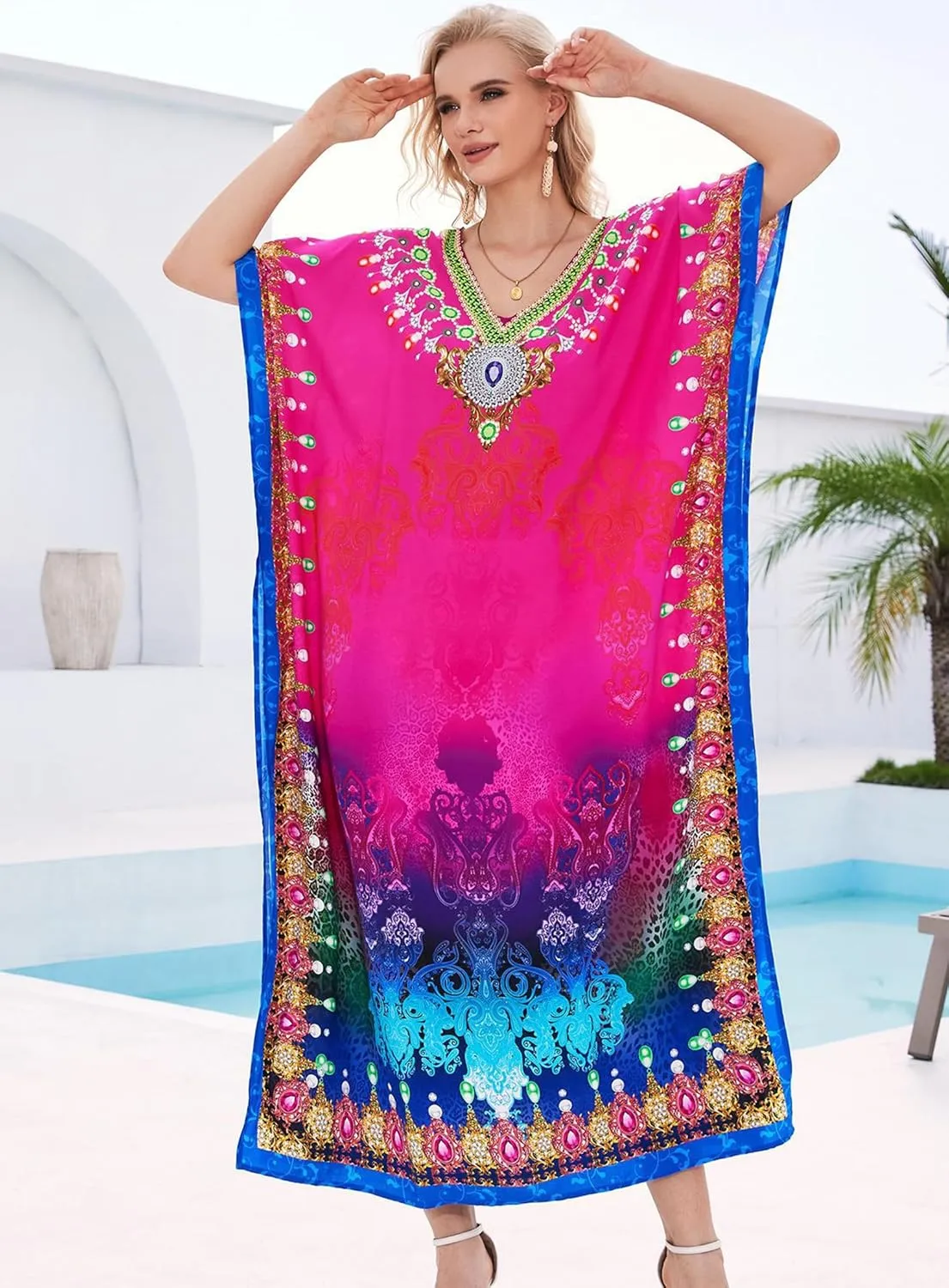 Plus Size Kaftan Dresses for Women 2025 Tropical Beach Cover Ups Swimwear Lightweight Caftans for Vacation Dress