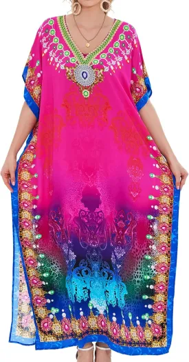 Plus Size Kaftan Dresses for Women 2025 Tropical Beach Cover Ups Swimwear Lightweight Caftans for Vacation Dress