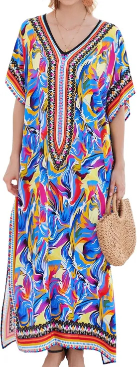 Plus Size Kaftan Dresses for Women 2025 Tropical Beach Cover Ups Swimwear Lightweight Caftans for Vacation Dress