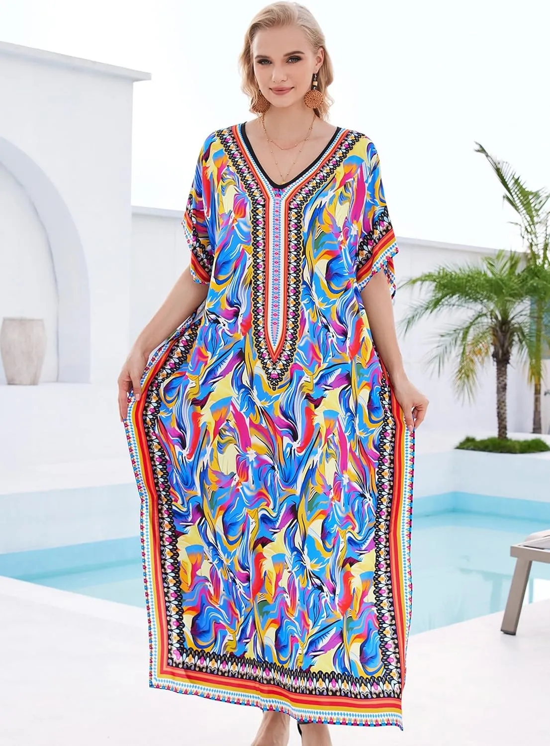 Plus Size Kaftan Dresses for Women 2025 Tropical Beach Cover Ups Swimwear Lightweight Caftans for Vacation Dress