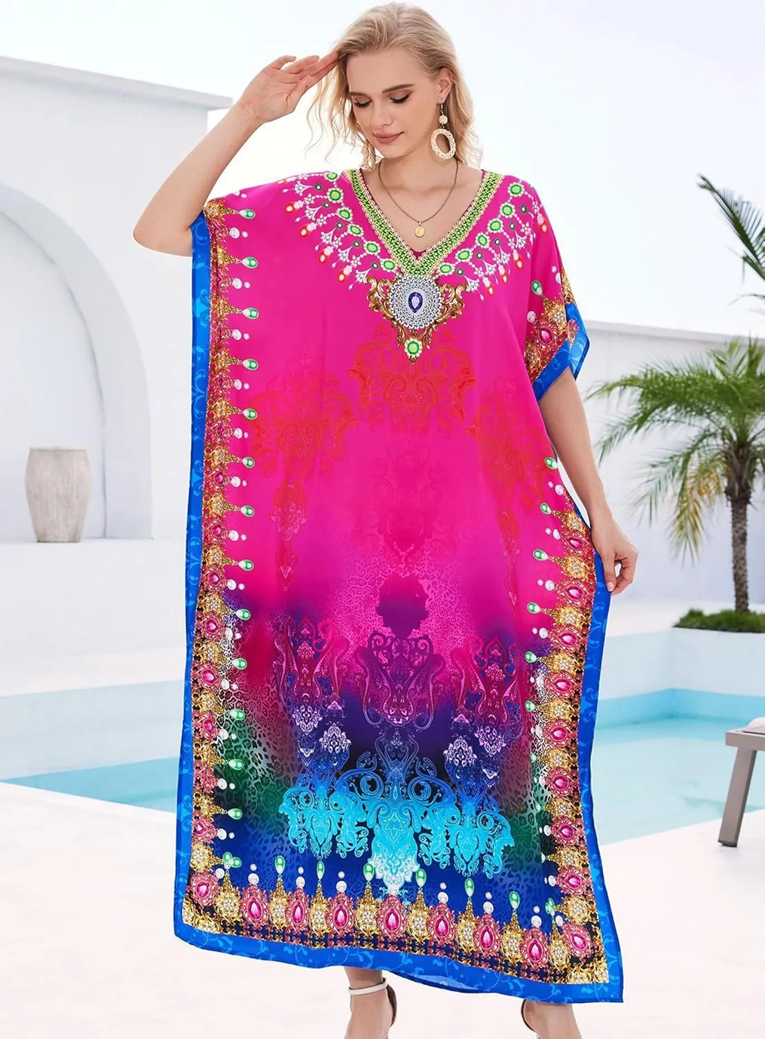Plus Size Kaftan Dresses for Women 2025 Tropical Beach Cover Ups Swimwear Lightweight Caftans for Vacation Dress