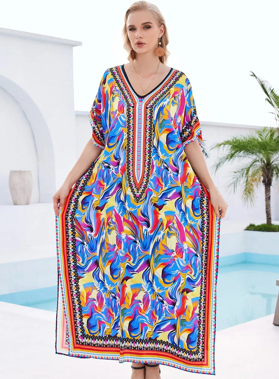 Plus Size Kaftan Dresses for Women 2025 Tropical Beach Cover Ups Swimwear Lightweight Caftans for Vacation Dress