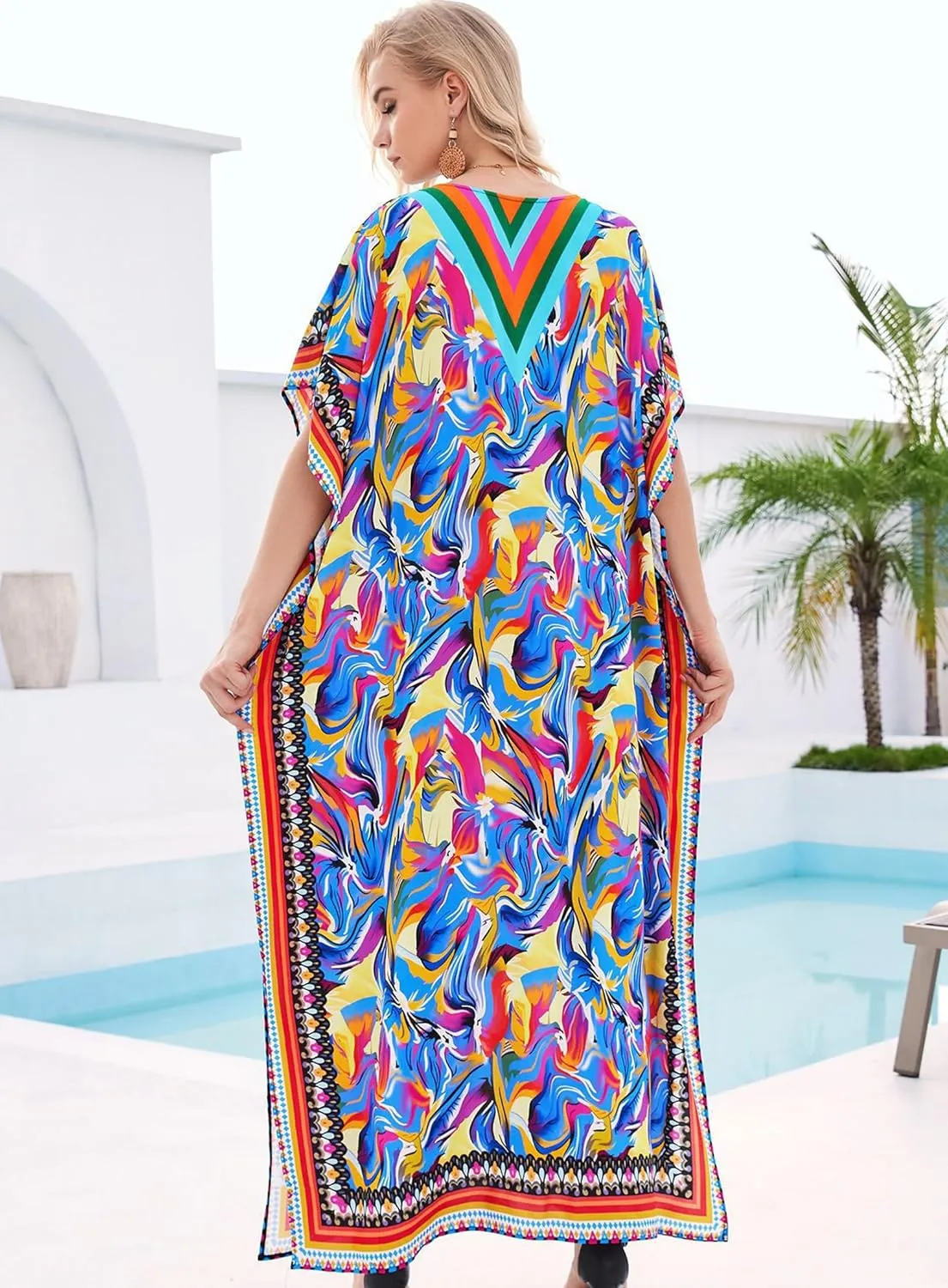 Plus Size Kaftan Dresses for Women 2025 Tropical Beach Cover Ups Swimwear Lightweight Caftans for Vacation Dress