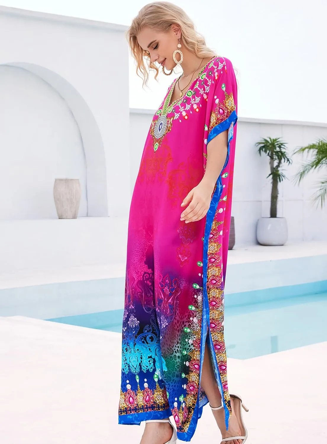 Plus Size Kaftan Dresses for Women 2025 Tropical Beach Cover Ups Swimwear Lightweight Caftans for Vacation Dress