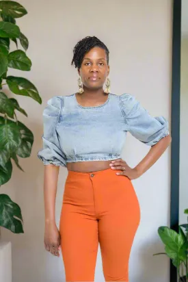 Puff Sleeves Denim Top