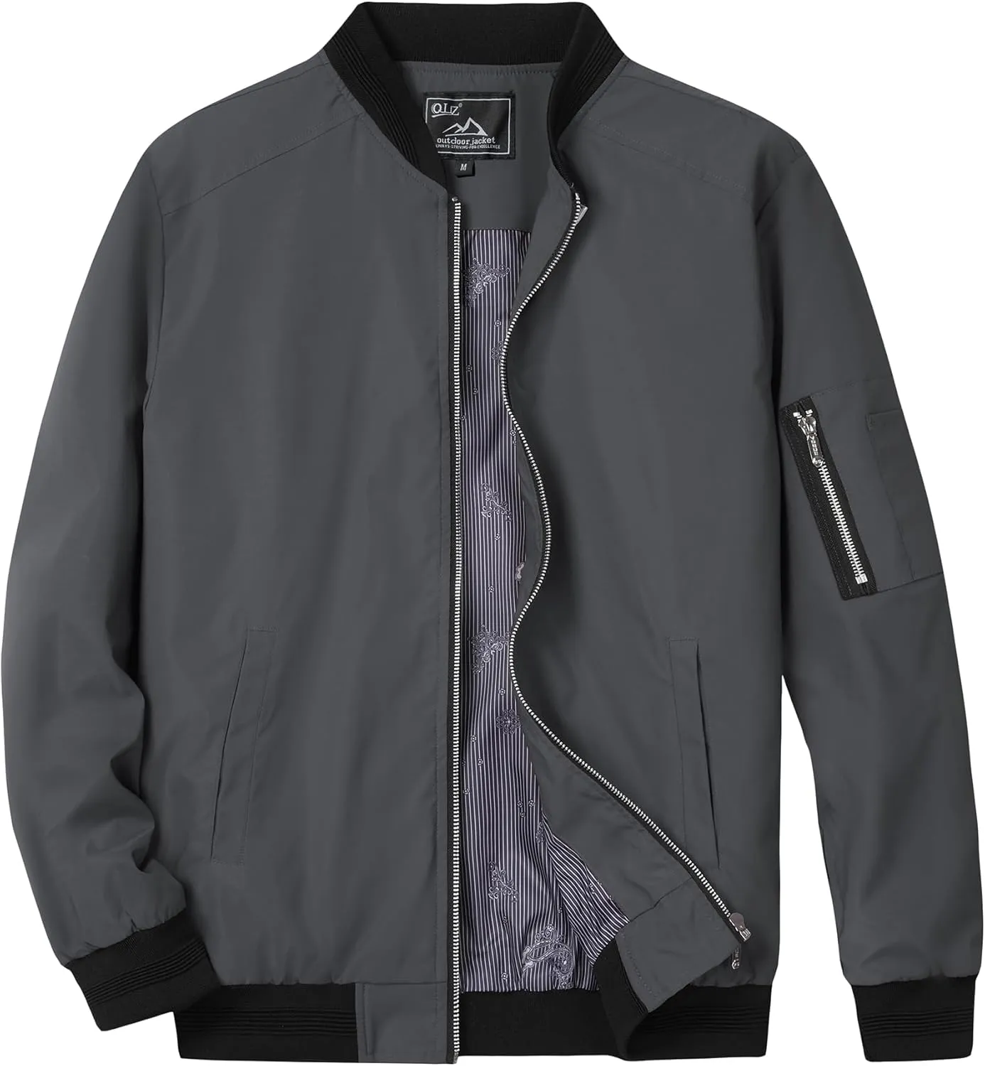 QLZ Men's Bomber Jackets Varsity Flight Jacket For Men Casual Lightweight Windbreaker Windproof Track Puffer Coat
