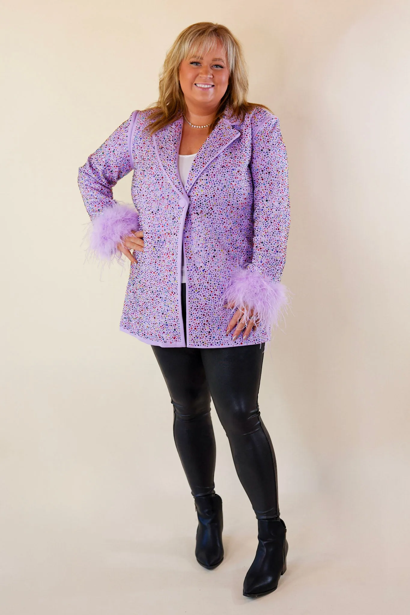 Queen Of Sparkles | Crystal Studded Blazer in Lavender Purple