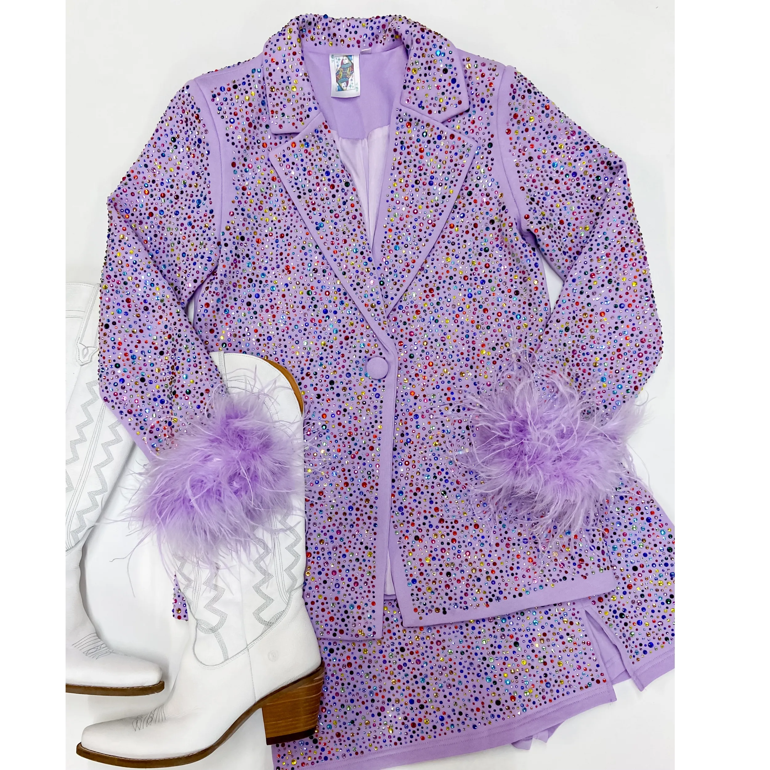 Queen Of Sparkles | Crystal Studded Blazer in Lavender Purple