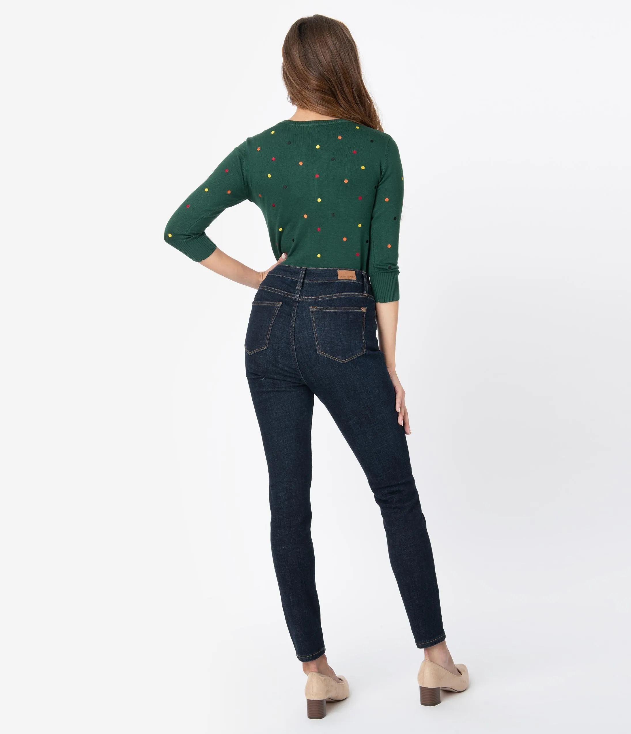 Retro Style Dark Blue Denim Button Up Skinny Jeans