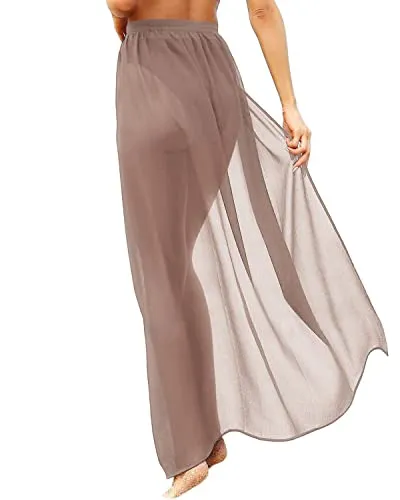 Sheer Beach Wrap Skirt Coverups For Women-Beige