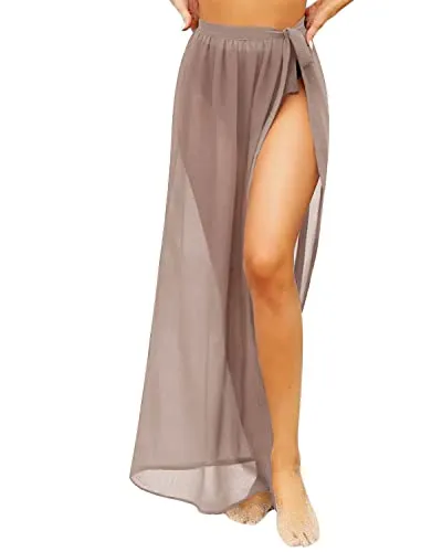 Sheer Beach Wrap Skirt Coverups For Women-Beige