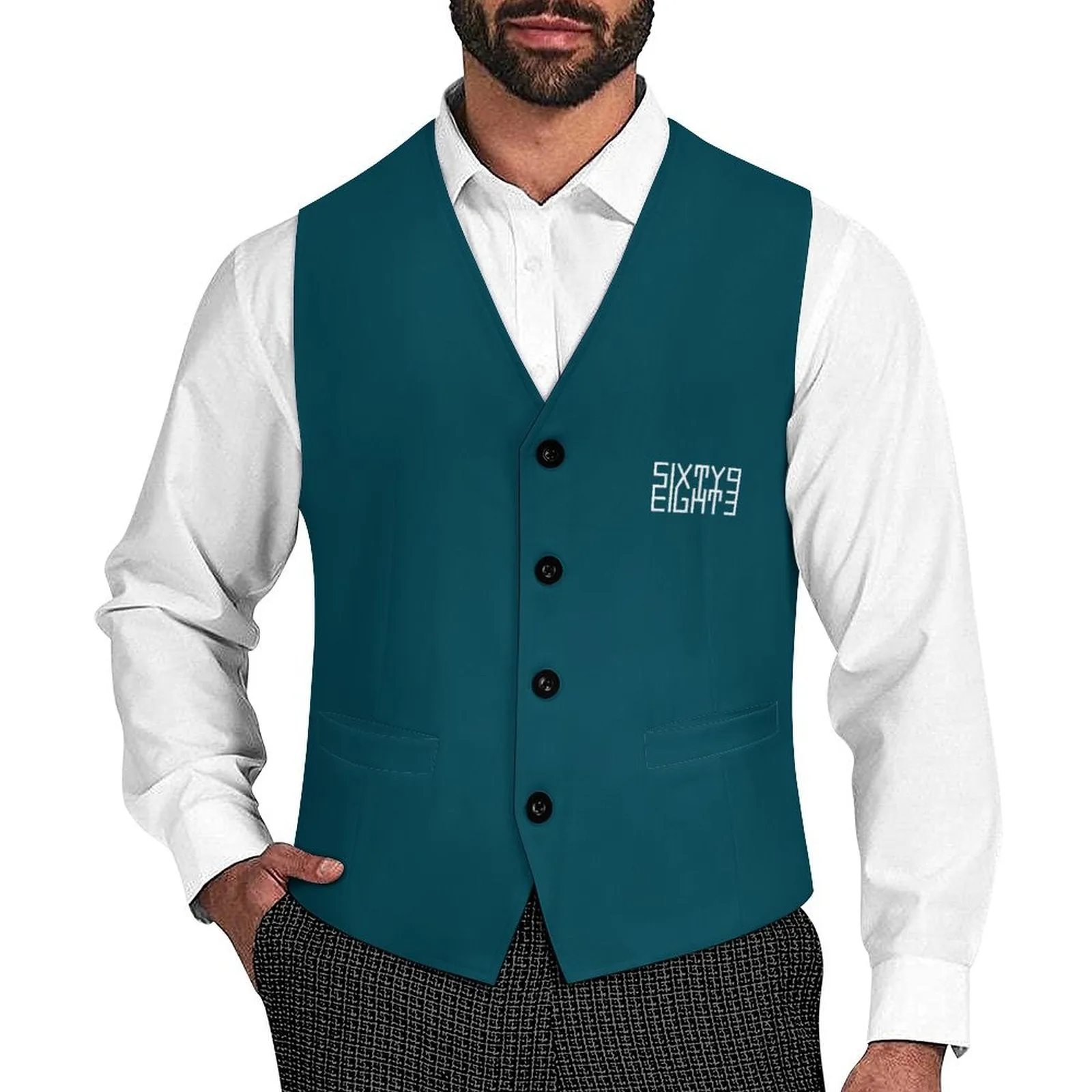 Sixty Eight 93 Logo White Dark Teal Men's Sleeveless Suit Vest