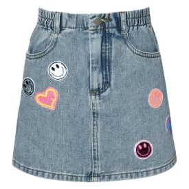 SMILEY FACE PATCHED DENIM SKIRT