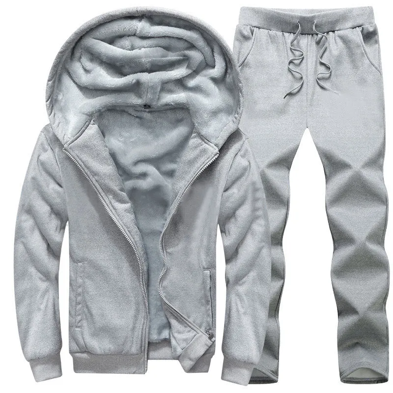 SOLID COLOR FLEECE HOODED POCKET JACKET SPORT 2 PIECE SETS