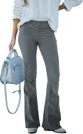 SOMTHRON Women's Corduroy Flare Pants Elastic Waist Slim Fit Bell Bottom Retro Wide Leg Long Trousers