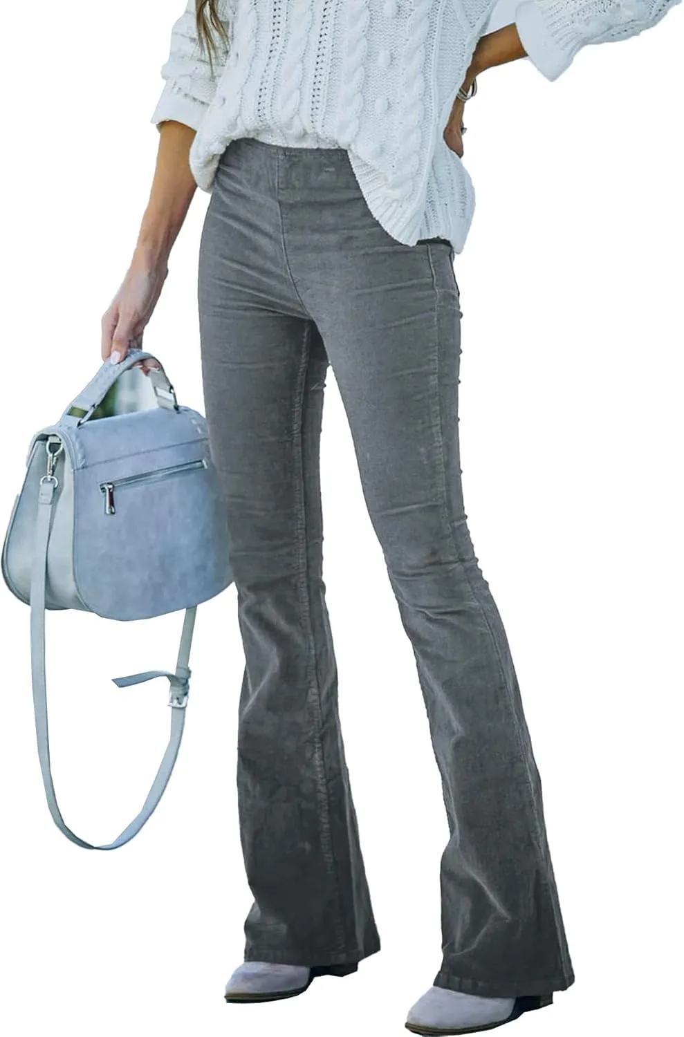 SOMTHRON Women's Corduroy Flare Pants Elastic Waist Slim Fit Bell Bottom Retro Wide Leg Long Trousers
