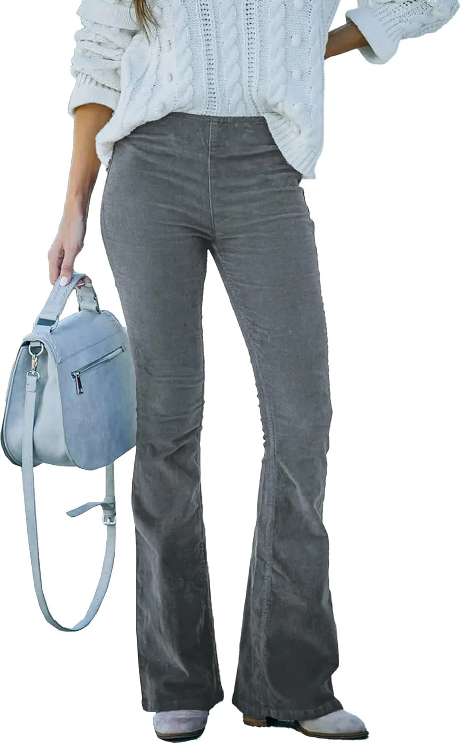 SOMTHRON Women's Corduroy Flare Pants Elastic Waist Slim Fit Bell Bottom Retro Wide Leg Long Trousers