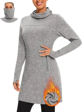 Soneven Women's Fleece Dress Running Thermal Sweatshirts Dresses Winter Skiing Athletic Pullover with Thumb Holes and Pockets