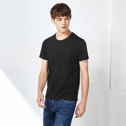 summer cotton T shirts men simple o neck stretch solid new tops clothing casual
