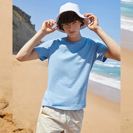 summer cotton T shirts men simple o neck stretch solid new tops clothing casual