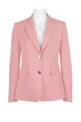 Tahari ASL Nothced Collar Long Sleeve Pockets Button Closure Solid