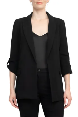 Tahari Lapel Collar 3/4 Roll Sleeve Open Front Woven Jacket